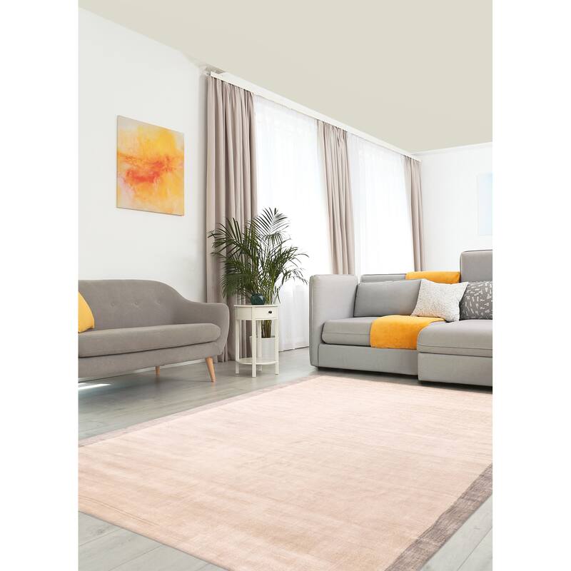ECARPETGALLERY Hand Loomed Shimmer Light Grey Viscose Rug - 7'9 x 11'3