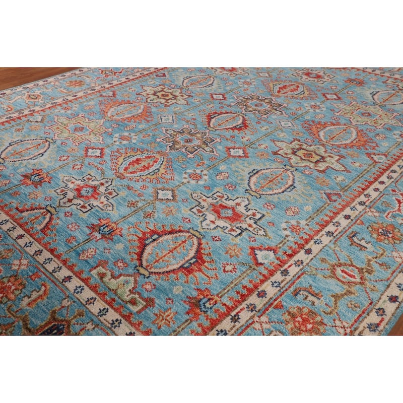 All-Over Blue Oushak Oriental Area Rug Handmade Floral Wool Carpet - 9'1"x 11'11"