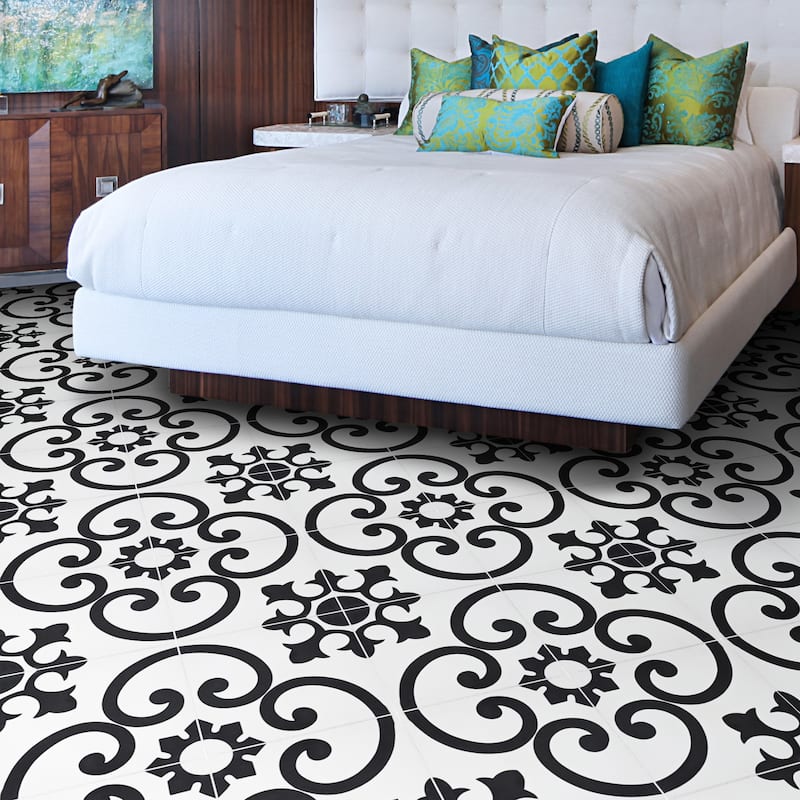 Handmade Orika in White and Black Tile, Pack of 12 (Morocco)