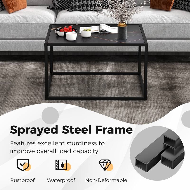 Costway Coffee Table Modern Rectangular Coffee Table Metal Frame For - 27.5'' x 27.5'' x 16''