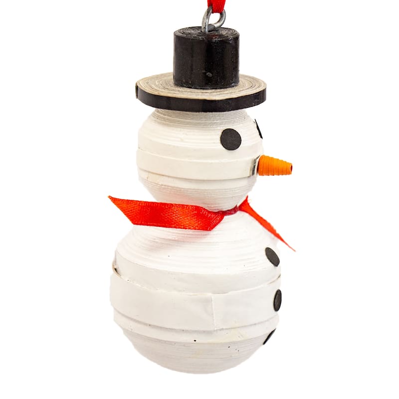 Paper Mache Snowman Handcrafted Haitian Ornament, Set of 2 - N/A