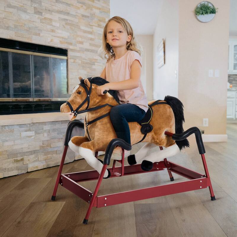 Classic Spring Horse Rocker for Kids with Plush Body, Neighing Sounds, and Comfortable Saddle - Perfect for Ages 3 and Up