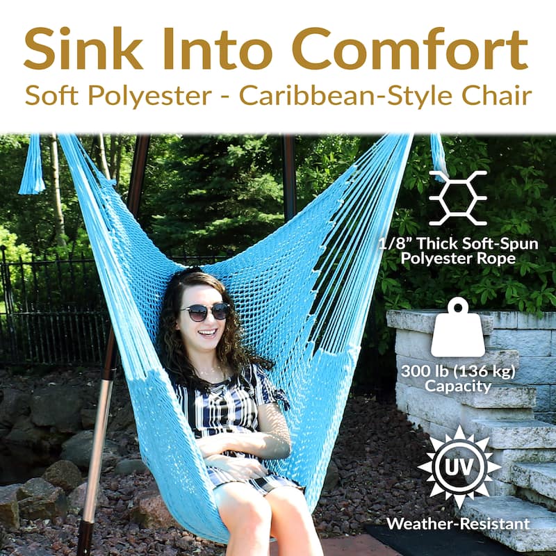 Sunnydaze Outdoor Extra Large Caribbean Polyester Rope Hammock Chair