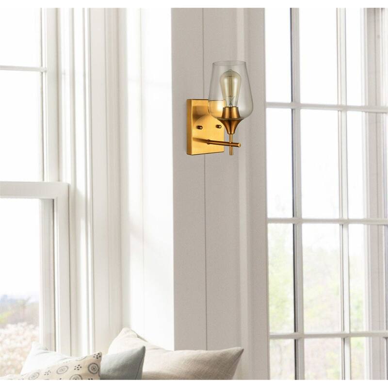 Angers Modern Simplicity 1-Light Clear Glass Wall Sconce Industrial Bathroom Vanity Lighting