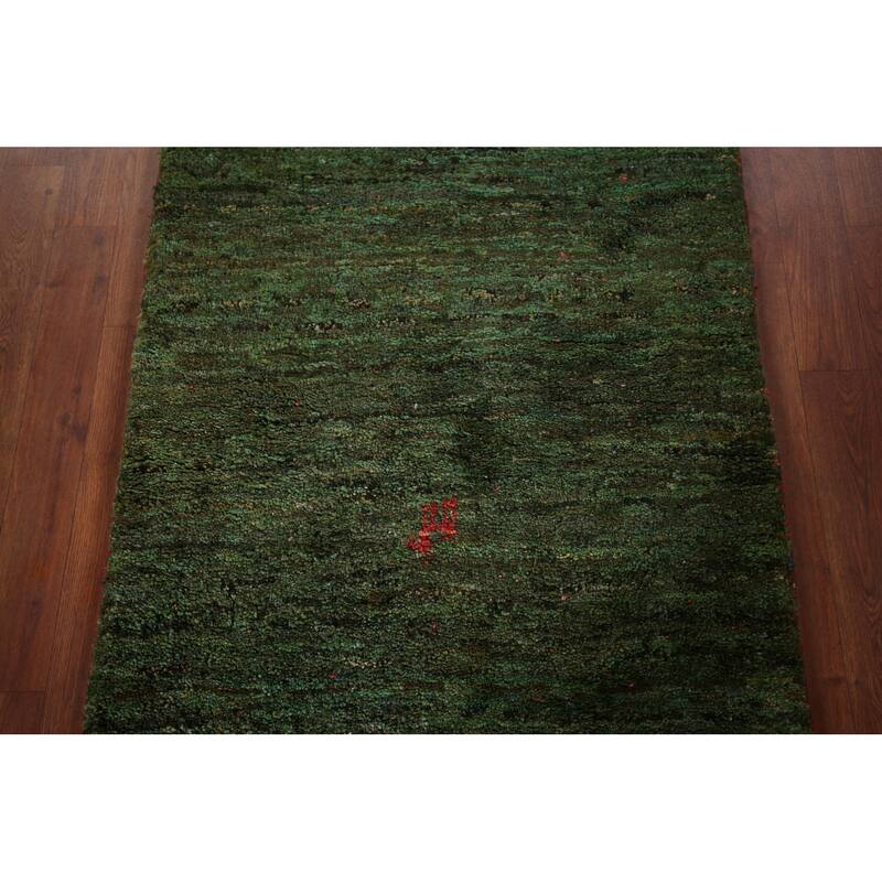 Tribal Green Gabbeh Persian Accent Rug Handmade Wool Carpet - 2'7"x 5'0"