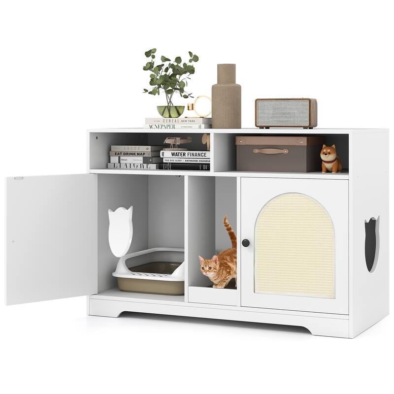 Costway 43" Hidden Cat Washroom Furniture with Storage Double Rooms - See Details