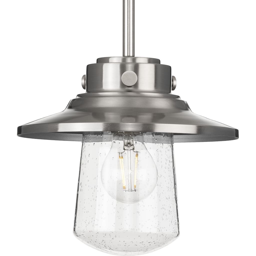Tremont Collection 1-Light Stainless Steel Clear Seeded Glass Farmhouse Mini-Pendant Hanging Light - 9 in x 9 in x 8 in