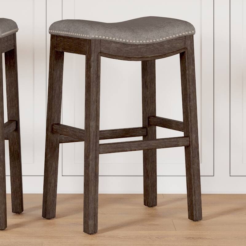 Sadie Saddle-Seat Wood Bar Stool with Upholstered Seat - Distressed Espresso - Bar Height