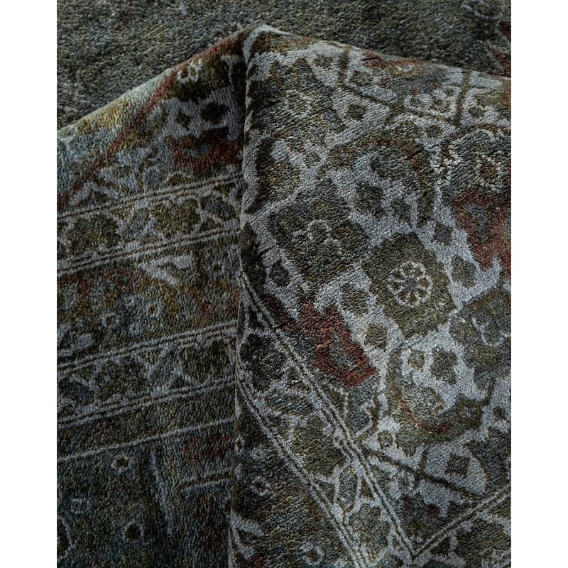 Overton Hand Knotted Wool Vintage Inspired Modern Contemporary Overdyed Gray Area Rug - 9' 1" x 12' 1"