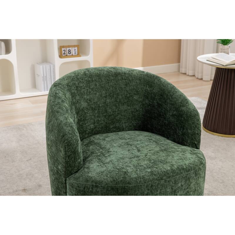 Green Chenille Modern 25.6" Upholstered Swivel Barrel Chair with Black Powder Coating and Metal Ring