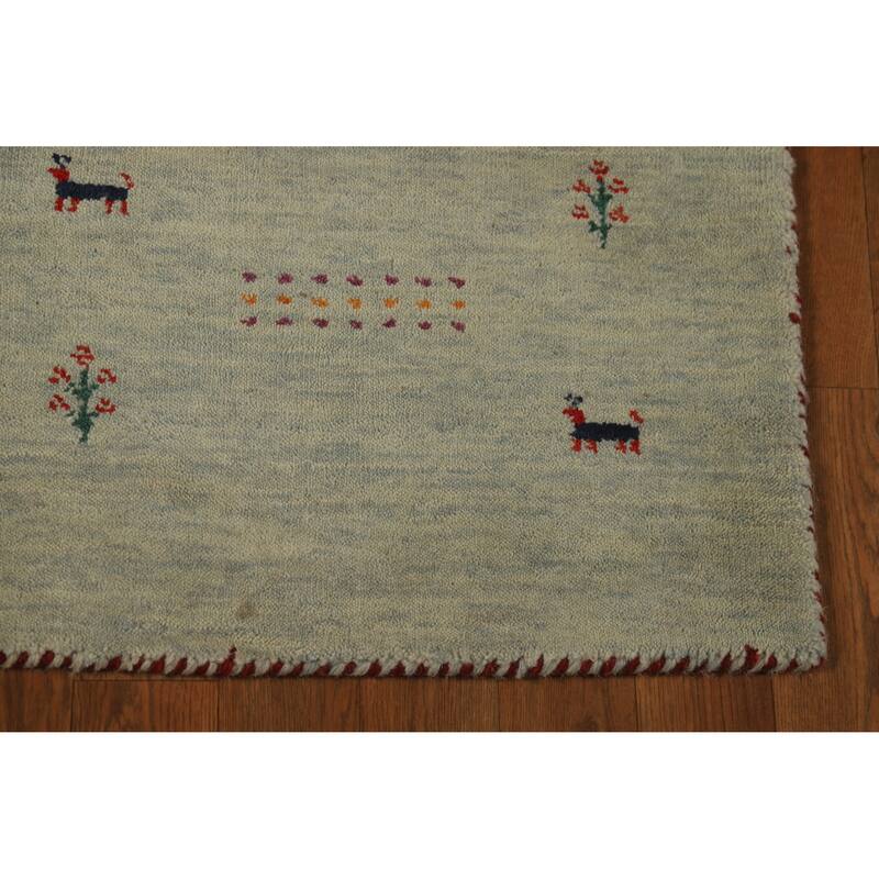 Hand Knotted Oriental 100% Wool Carpet Tribal Animal Pictorial Green Gabbeh Area Rug - 5' 0'' X 3' 0''