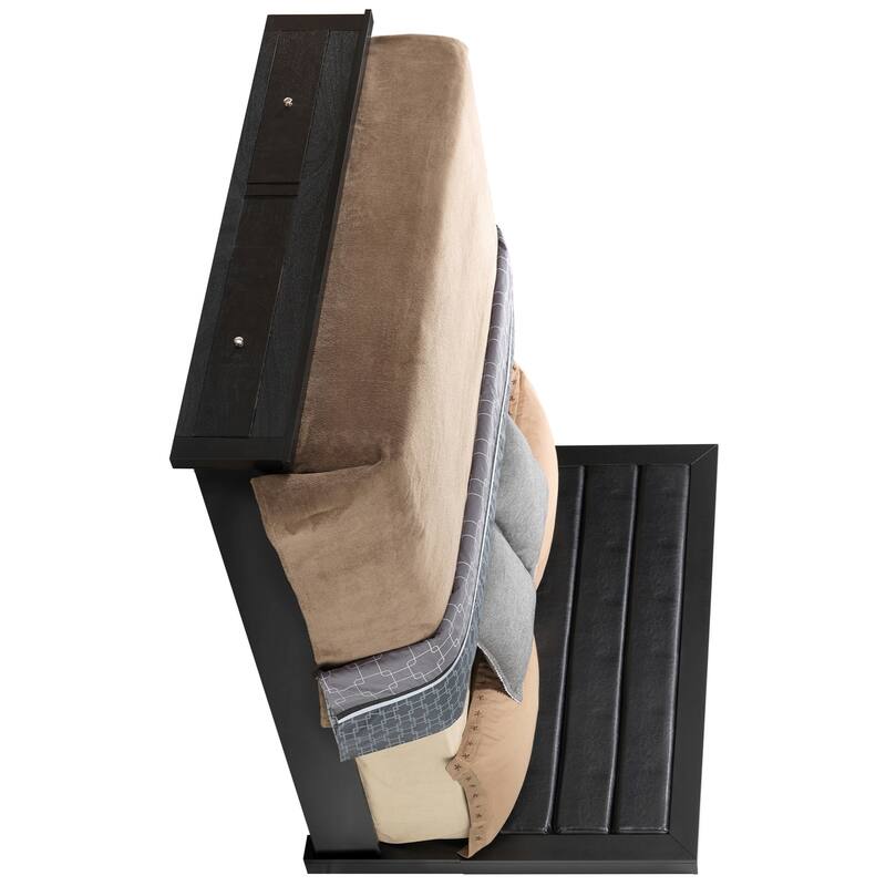Solid Padded Upholstered Panel Queen Bed with Drawers - 87" - Black