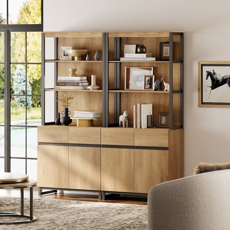 WAMPAT Modern 72" Tall Bookcase with Metal Base and Adjustable Shelves, Library Book Shelf with Storage Cabinet
