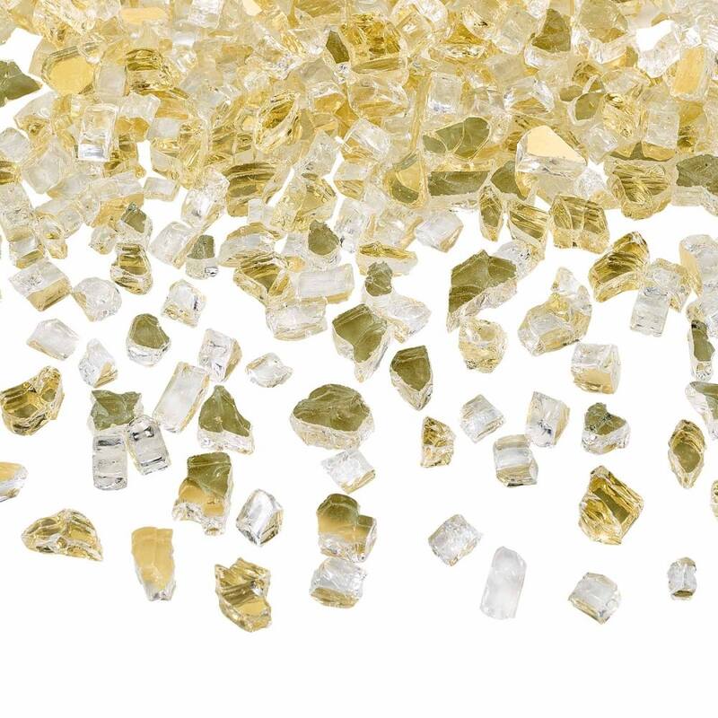 Gold Tempered Crushed Glass Fire Pit Glass Rocks 10 lbs Heat Resistant - 1/2 inch
