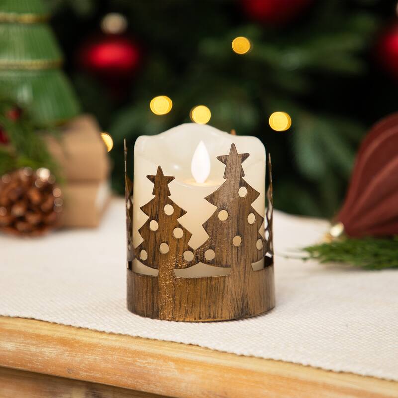 Christmas Tree Pillar Candle Holders - 3.75" - Bronze - Set of 4
