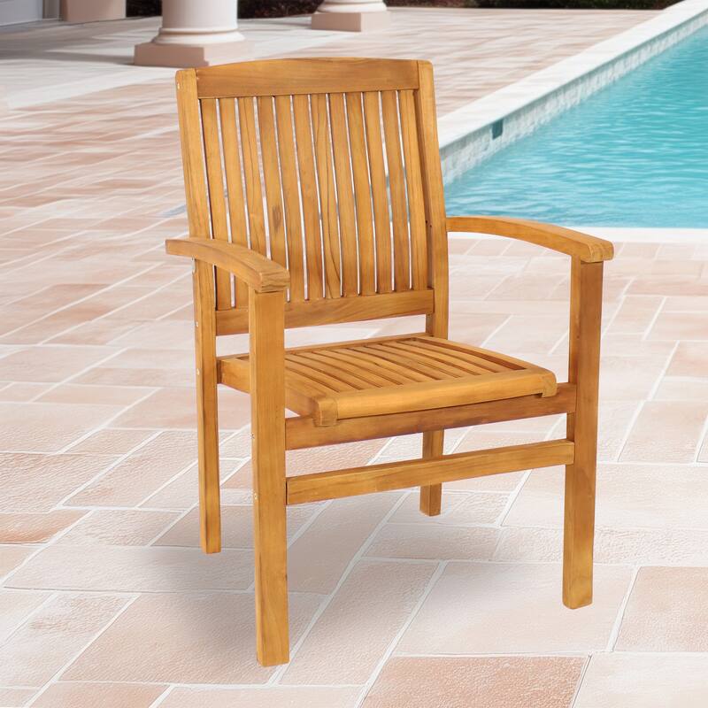 Sunnydaze Teak Wood Stackable Outdoor Patio Dining Chair