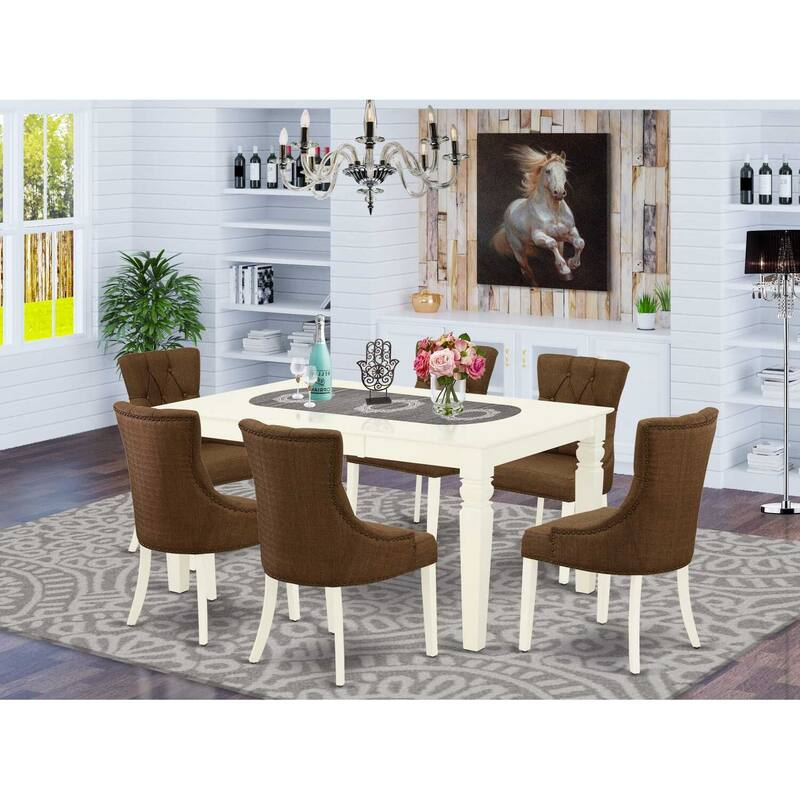 HomeStock 7-Piece Linen white Solid Wood Top-Rectangular Dining Room Set with Butterfly Leaf-Seats 4