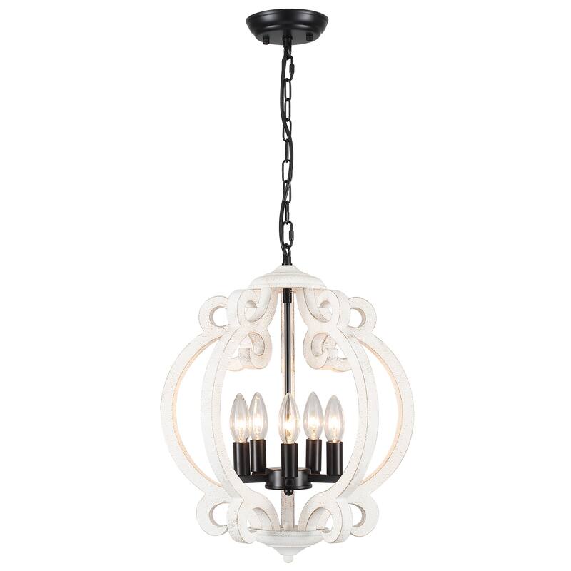 5-Light Candlestick Vintage Hanging Linear Chandelier Lighting Island Chandelier for Kitchen Island - Black and White