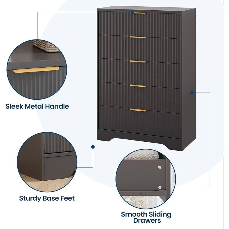 5 Drawers Fluted Dresser Storage Organizer for Bedroom, Living Room, Hallway