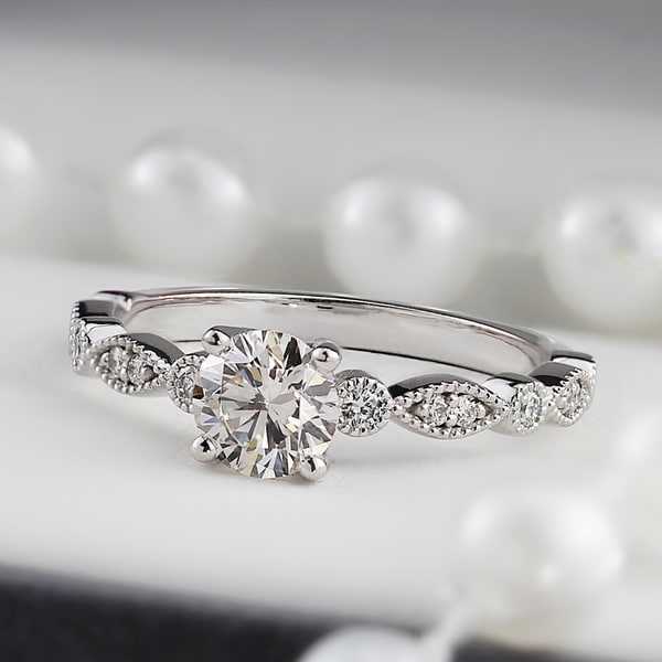 Auriya 14k Gold Vintage 1ct Round Moissanite Engagement Ring. Opens flyout.