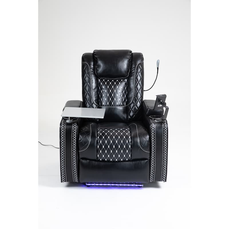 Leather Zero Gravity Recliner Chair with Infinite Position, Smart Cup Holders, and LED Lighting
