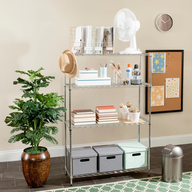 SAFAVIEH Storage Gisele 4-Tier Heavy Duty Commercial Chrome Wire Shelf - 35" x 13.4" x 53" - 35Wx13Dx53H