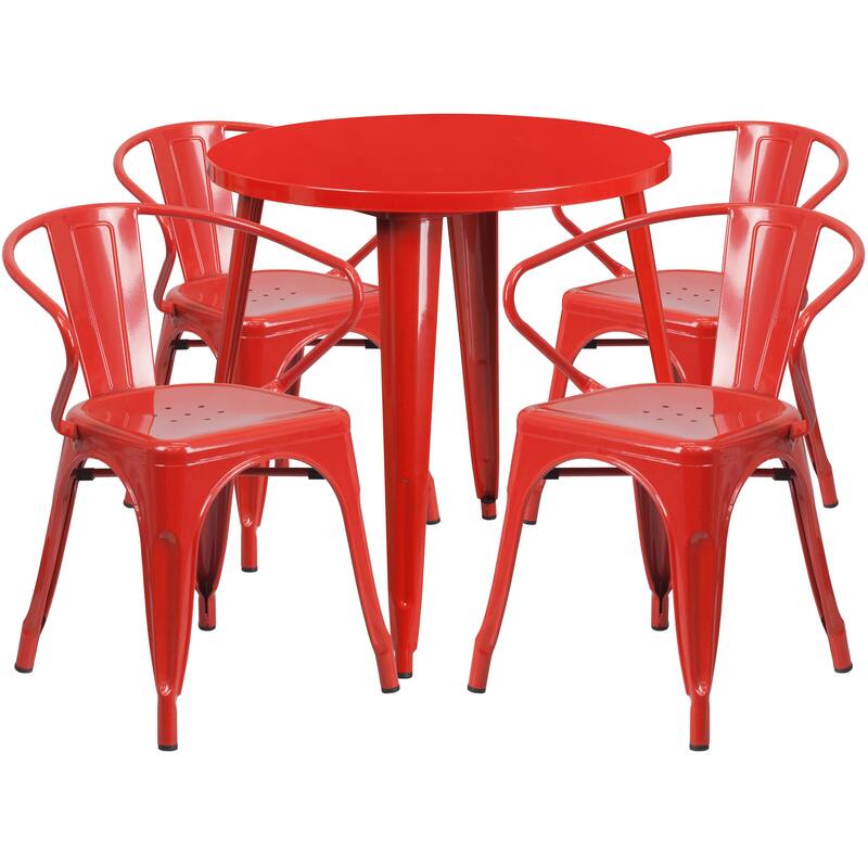 30'' Round Metal Indoor-Outdoor Table Set with 4 Arm Chairs