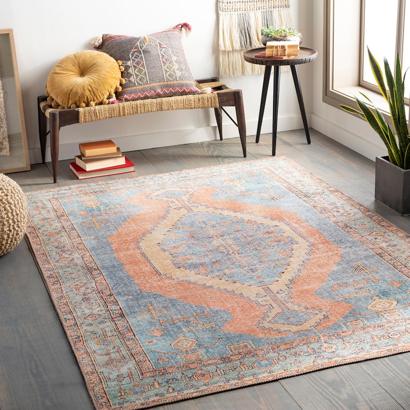 Artistic Weavers Elisa Vintage Medallion Printed Machine Washable Area Rug - 7'10" x 10'2" - Peach/Denim