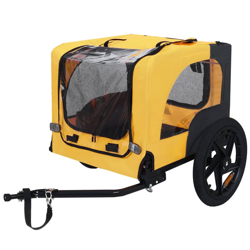 Pet Bike Trailer Dog Cart for Bicycle, Suitable for Small and Medium Pets, Easy Folding Cart Frame, Non-Slip Floor - Yellow