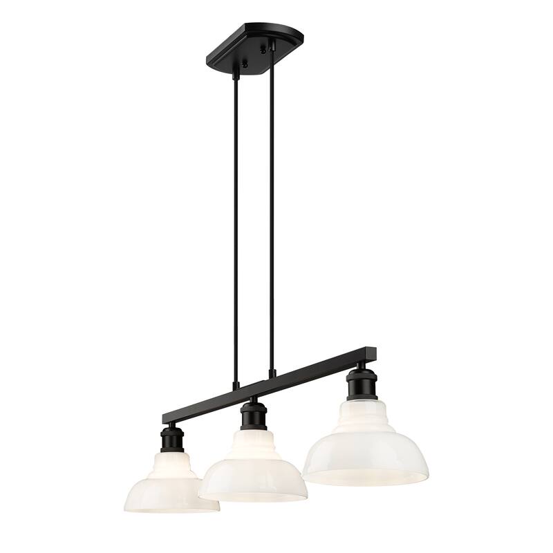 Yep by Golden Lighting Carver 3-light Island Light in Matte Black and Vintage Milk Glass - Linear Pendant