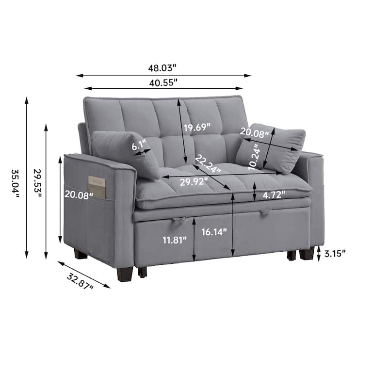 48.03" Pin Striped Fabric 3 in 1 Convertible 2 Seater Sleeper Sofa Bed