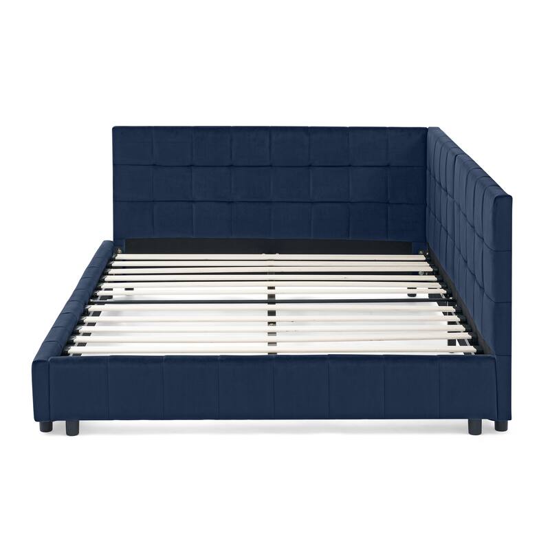 Upholstered Tufted Sofa Bed Frame, Full Size Velvet Fabric Daybed with Comfortable Backrest and Armrests, Wood Slats Support