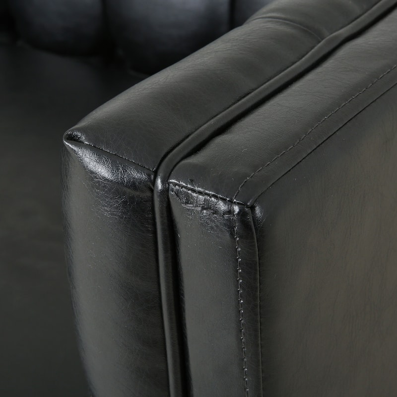 75.50" Faux Leather Sofa Couch with Wood Legs, Apartment Loveseat, Retro Upholstered Sofa for Living Room