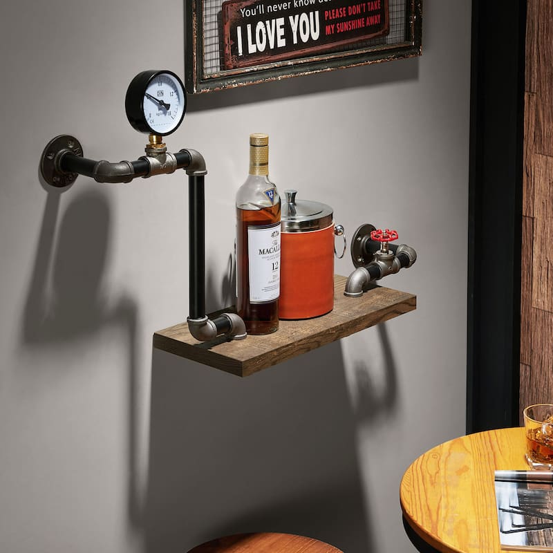 DH BASIC Industrial Reclaimed Oak 32-Inch Metal 1-Tier Wall Shelf by Denhour