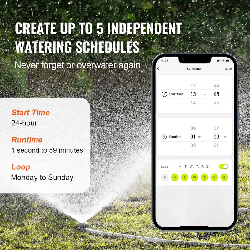 WiFi Sprinkler Timer, Smart Hose Faucet Water Timer with Brass Inlet, APP Control via 2.4Ghz WiFi or Bluetooth, Voice Control