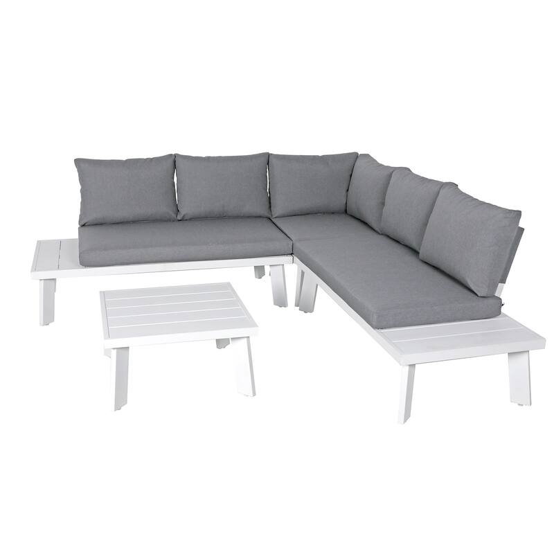 Outdoor Aluminum V-Shaped Sectional Seating Set with Side Table