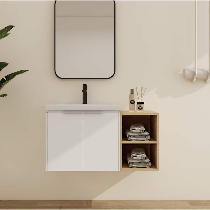 Malwee 24"/36"/48"/60" Floating Bathroom Vanity, Wall Mounted Bathroom Vanity with Ceramic Sink,Soft Close Door and Shelf - 35.8"×18.5"×20.7"