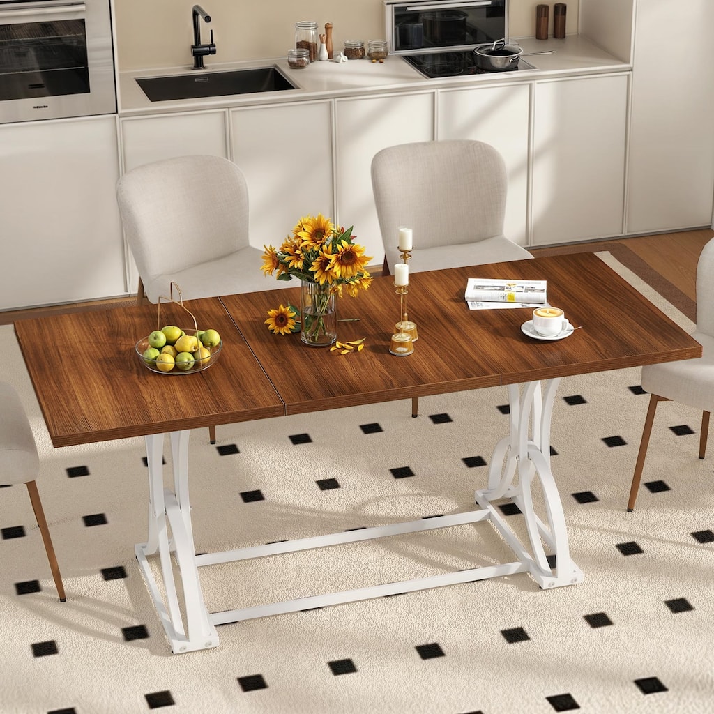 Moasis Farmhouse Dining Table for 6 People, 70.4-Inch Rectangular Wood Kitchen Table