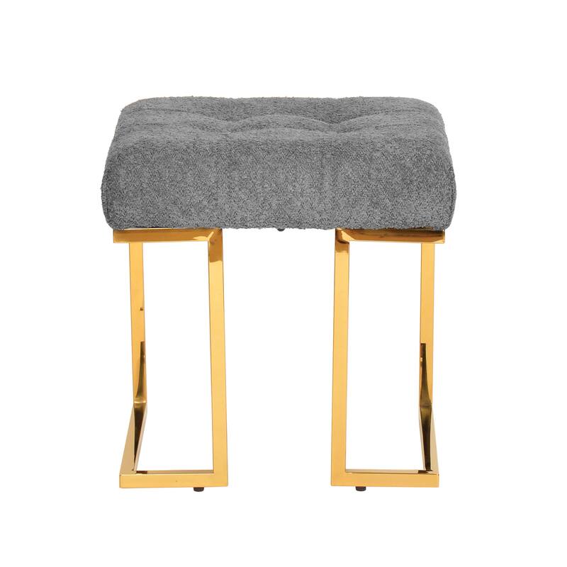 Art Deco Tufted Velvet Upholstered Stool with Stainless Steel Legs - 17.8"L x 17.8"W x 18.5"H