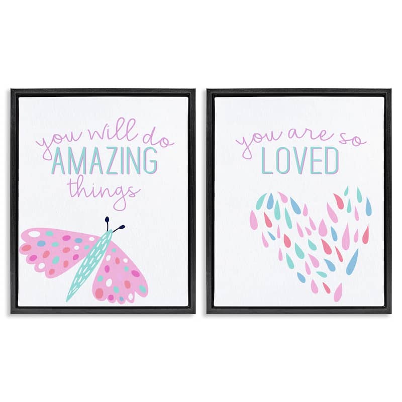 Stupell Pastel Inspirations with Dragonfly Framed Floater Canvas Wall Art Design By Kim Allen (Set of 2) - 25 x 31 - Black