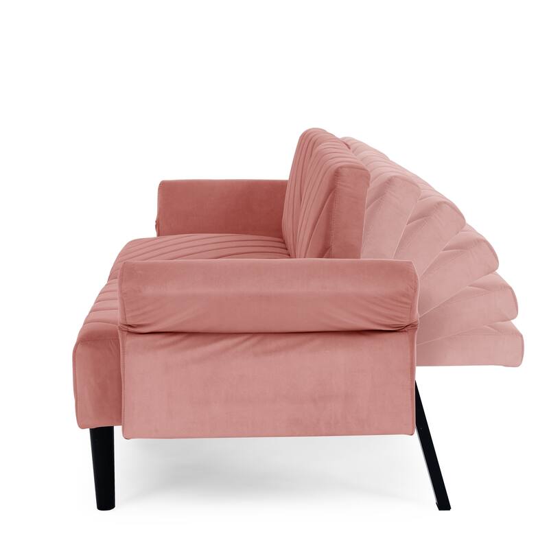Velvet Futon Sofa Bed with 6-Position Backrest and Armrests for Apartments