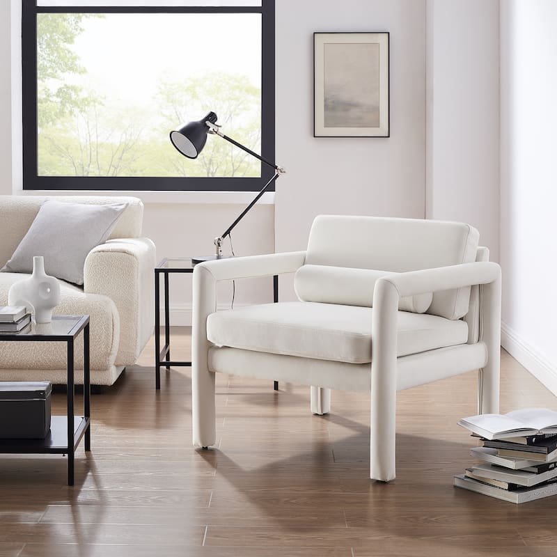 Art Leon Velvet Accent Armchair - White