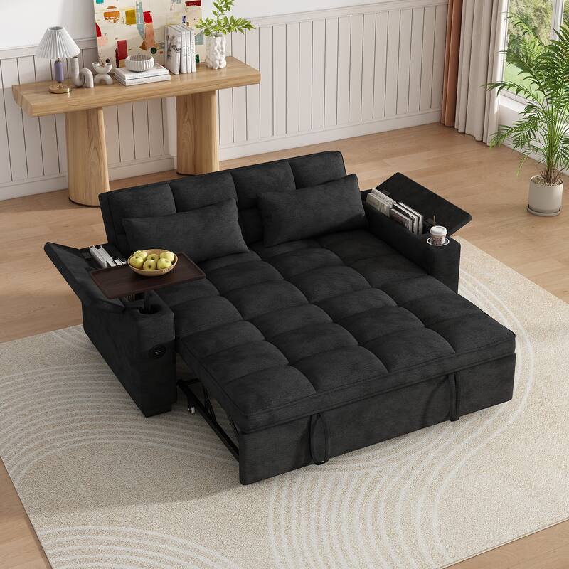 Rossetta Modern Style Chenille Fabric Folding Convertible Pullout Sofa Bed with 3 in 1 Functional Armrest