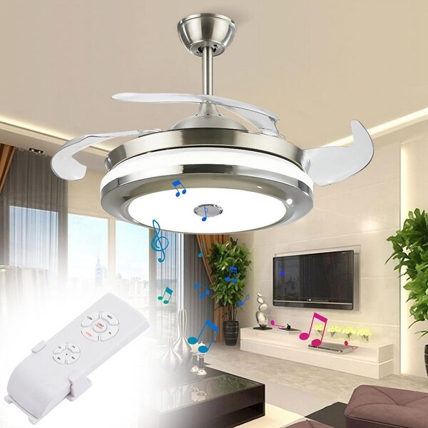 42" Bluetooth Ceiling Fan Light with Remote LED Dimmable Fan Chandelier 