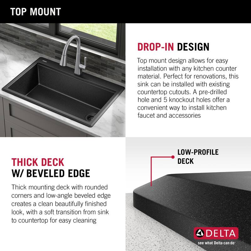 Delta 75A933-30S Everest 30” Workstation Kitchen Sink Top Mount