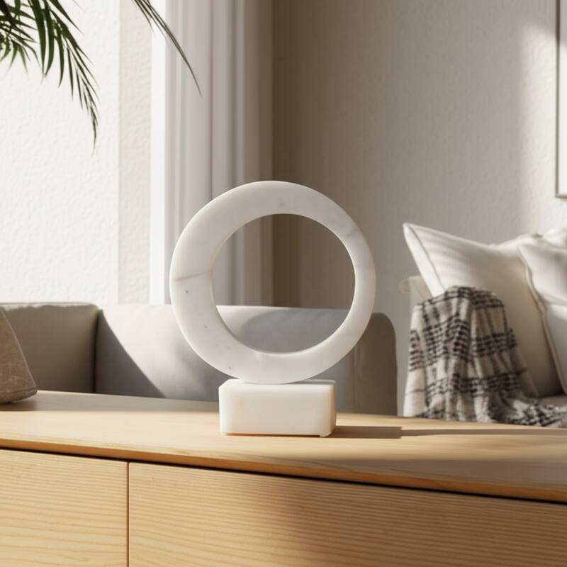 Stone Sculpture Circular Ring Geometric Base for Contemporary Display - 10" x 2" x 12"