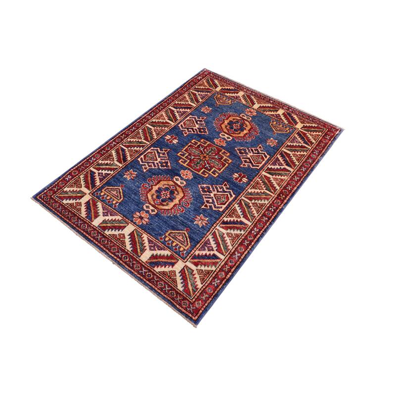 Southwestern Super Kazak Zion Blue/Beige Hand Knotted Wool Rug - 2'9'' x 3'8''