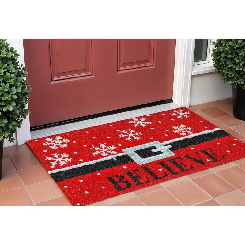 HomeRoots 24" X 36" Red And Black Coir Snowflake Outdoor Christmas Door Mat - 24' X '36 - 24' X '36