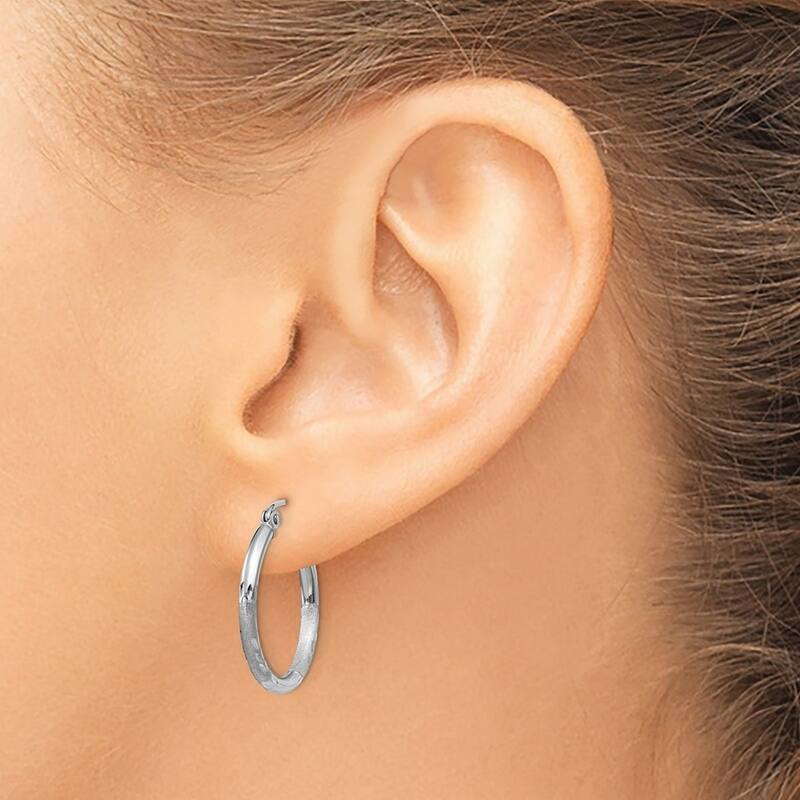 Curata 14k White Gold Diamond-Cut 2x20mm Round Classic Hoop Earrings