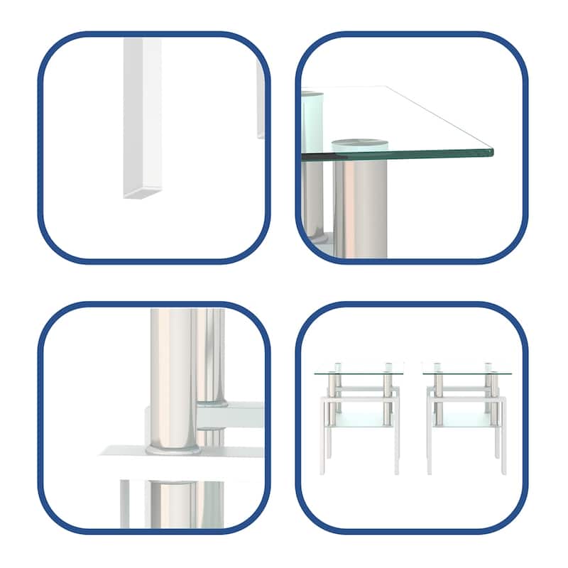 Modern Tempered Glass End Table (Set of 2)